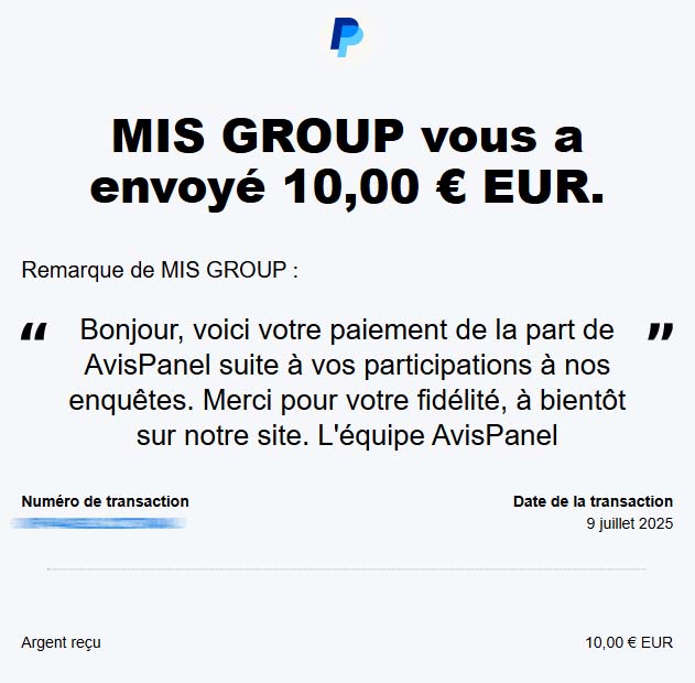 Preuve de paiement Avispanel de surlalune