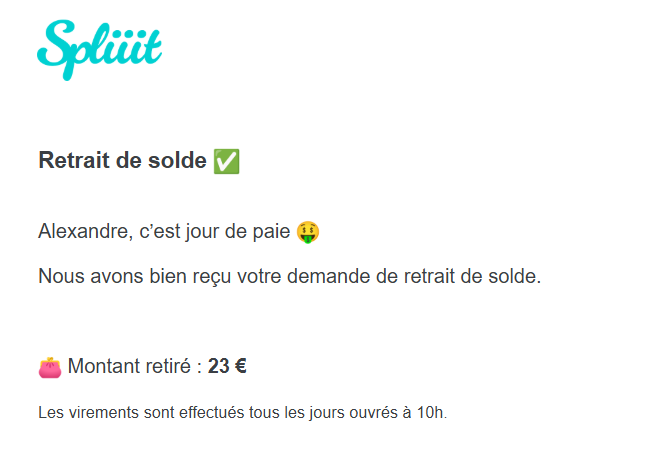 Preuve de paiement Spliiit de Xandre