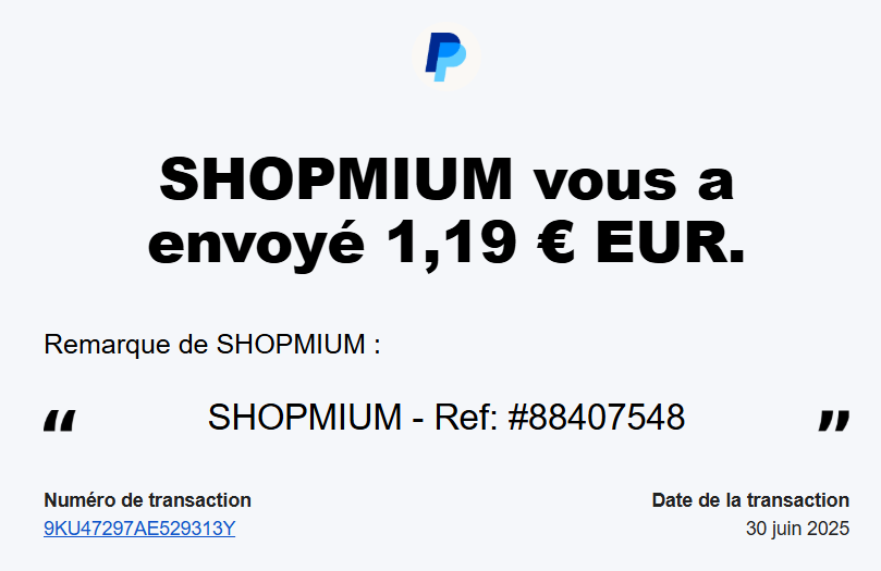 Preuve de paiement Shopmium de Xandre