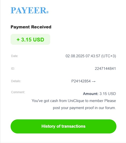 Preuve de paiement Uniclique de massenet