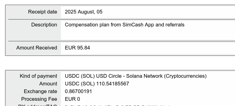 Preuve de paiement Simcash.io de TheGodFather