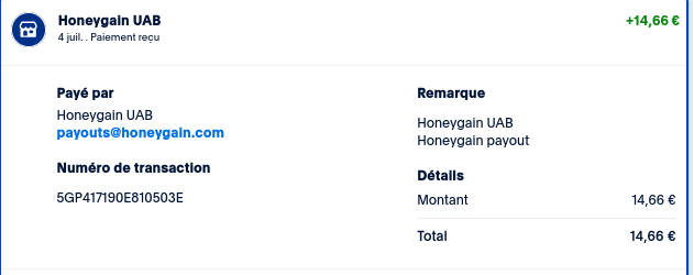Preuve de paiement Honeygain de TheGodFather