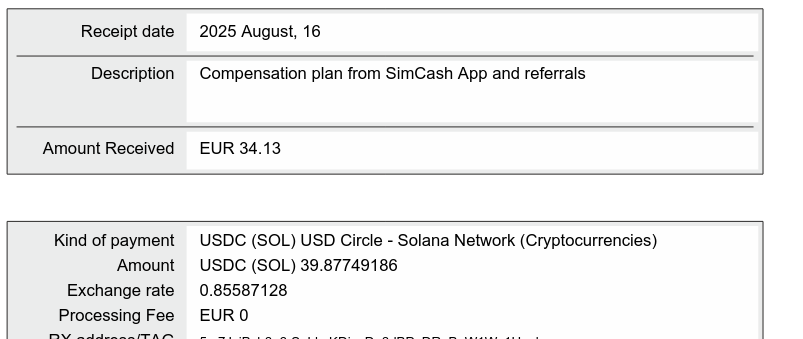 Preuve de paiement Simcash.io de TheGodFather