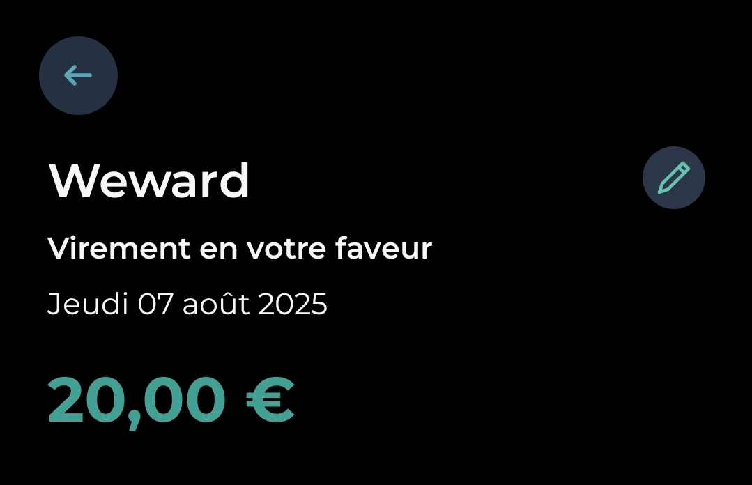 Preuve de paiement Weward de Skorly