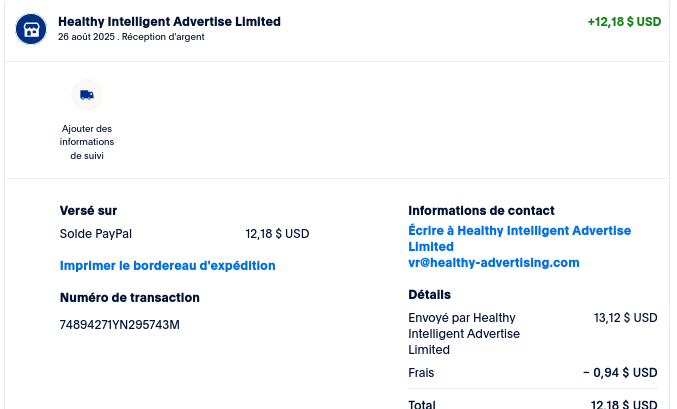 Preuve de paiement Sms profit de TheGodFather