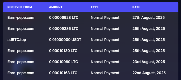 Preuve de paiement Earn pepe de Rassid