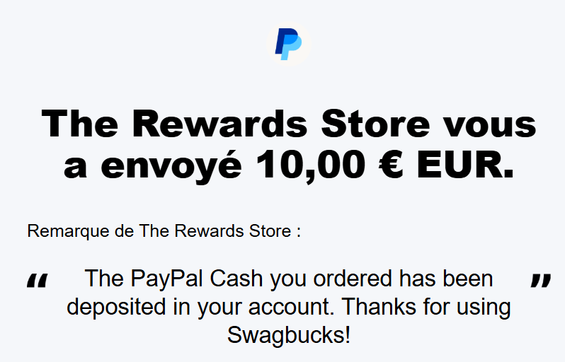 Preuve de paiement Swagbucks de Xandre