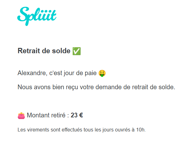 Preuve de paiement Spliiit de Xandre