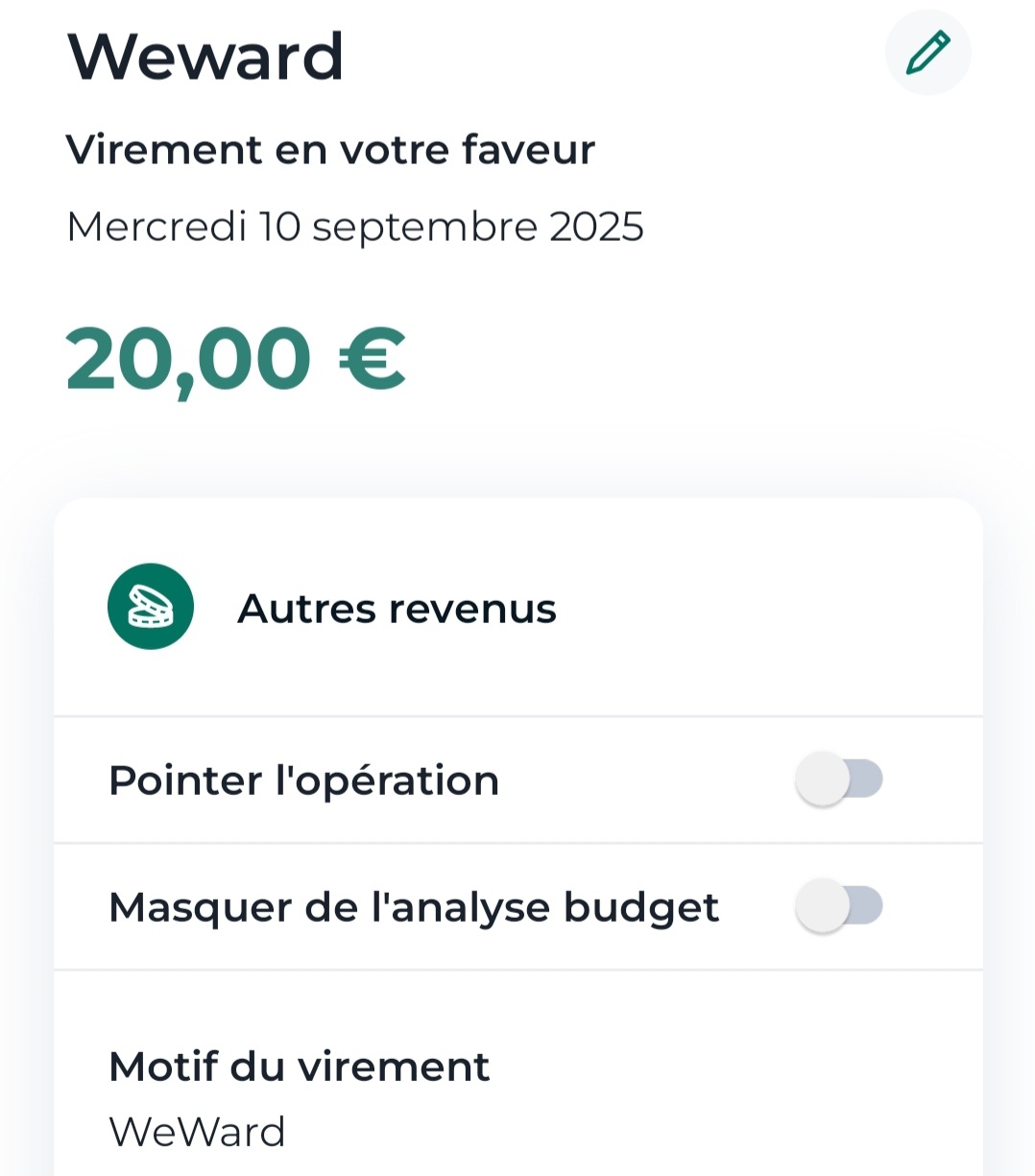 Preuve de paiement Weward de Skorly