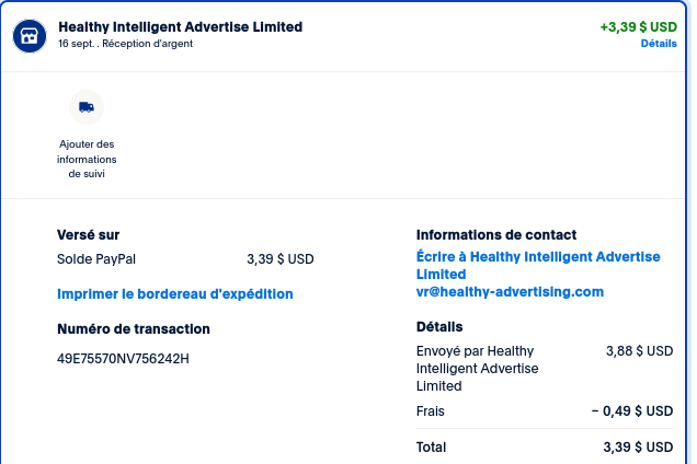 Preuve de paiement Sms profit de TheGodFather