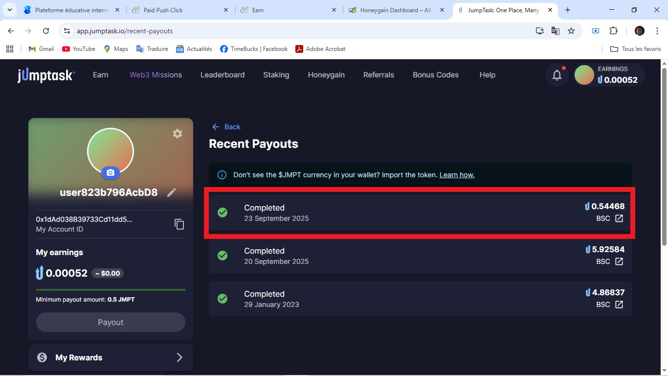 Preuve de paiement Jump task de Charlas