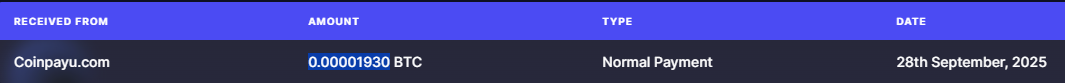 Preuve de paiement Coinpayu de Clicfoo