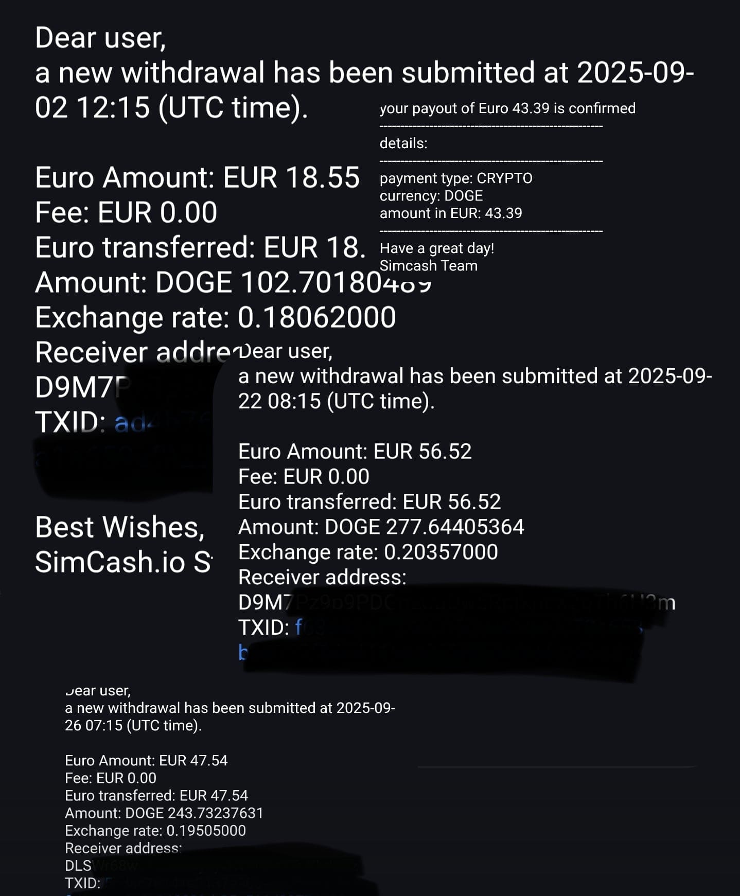 Preuve de paiement Simcash.io de Kenya