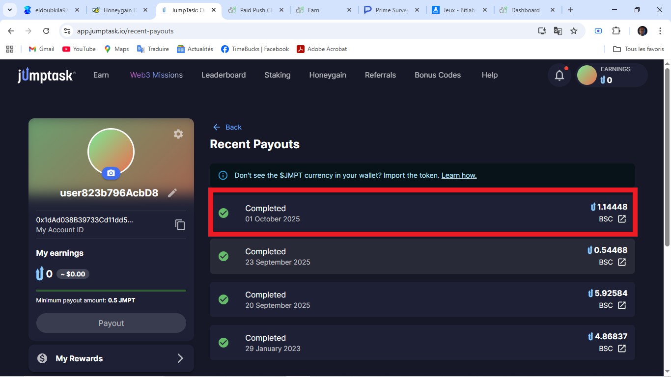 Preuve de paiement Jump task de Charlas