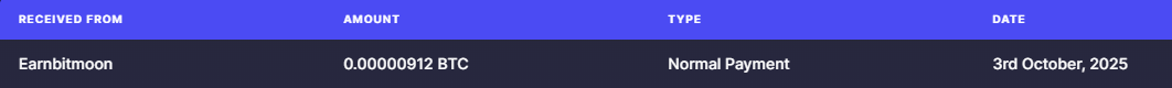 Preuve de paiement Earnbitmoon de Clicfoo