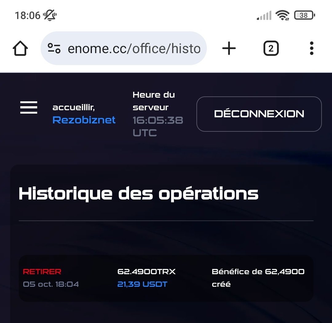Preuve de paiement Enome de rezobiznet