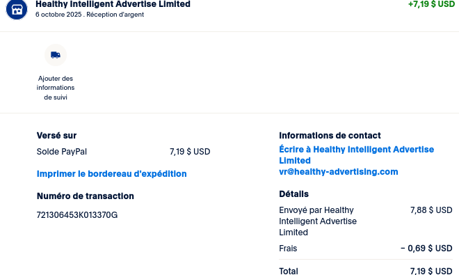 Preuve de paiement Sms profit de TheGodFather