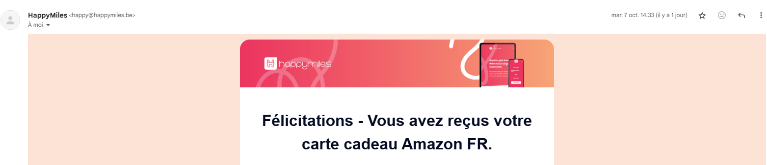 Preuve de paiement Happymiles de notkirby