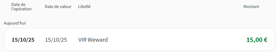 Preuve de paiement Weward de Clicfoo