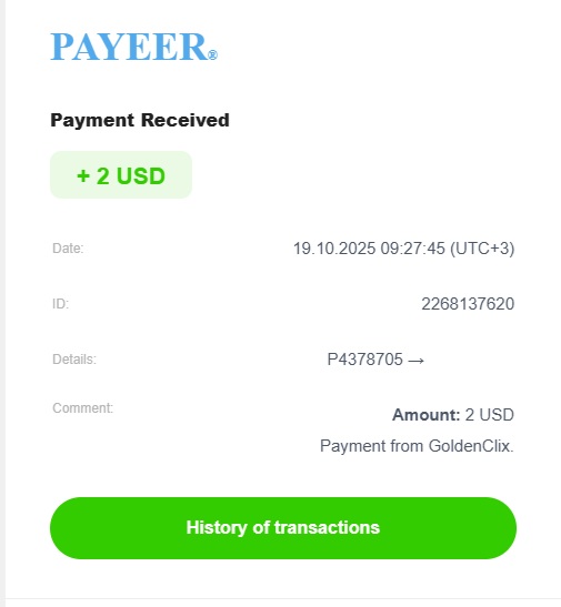 Preuve de paiement Goldenclix de massenet