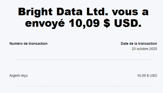 Preuve de paiement Bright data earnapp de darkray0110