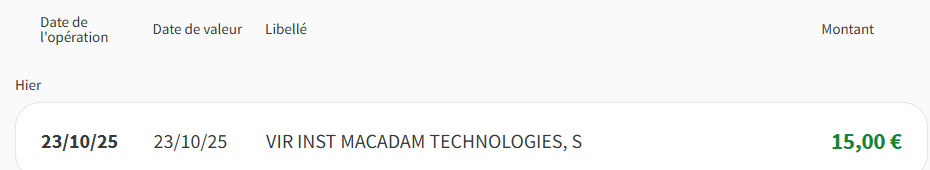 Preuve de paiement Macadam de Clicfoo