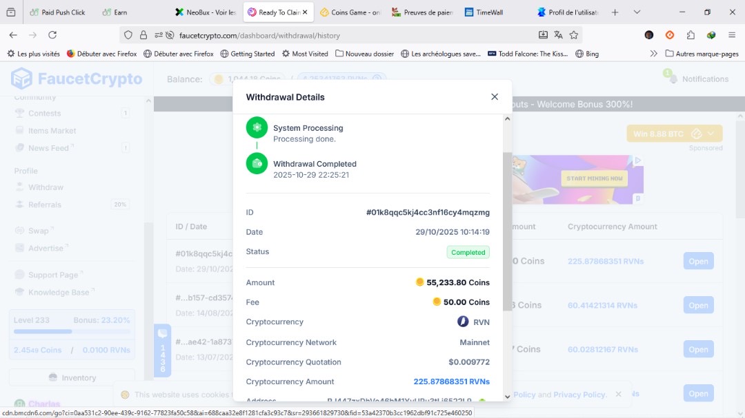 Preuve de paiement Faucetcrypto de Charlas