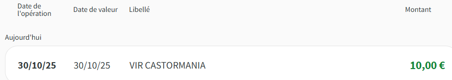 Preuve de paiement Castormania de Clicfoo