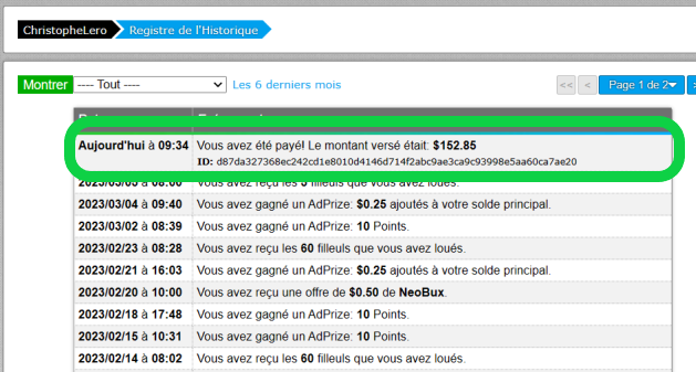 Preuve de paiement Neobux de cleroy61