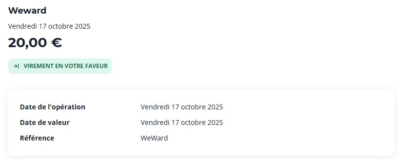 Preuve de paiement Weward de Skorly