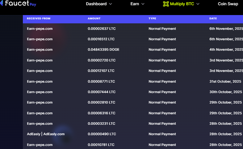 Preuve de paiement Earn pepe de Rassid