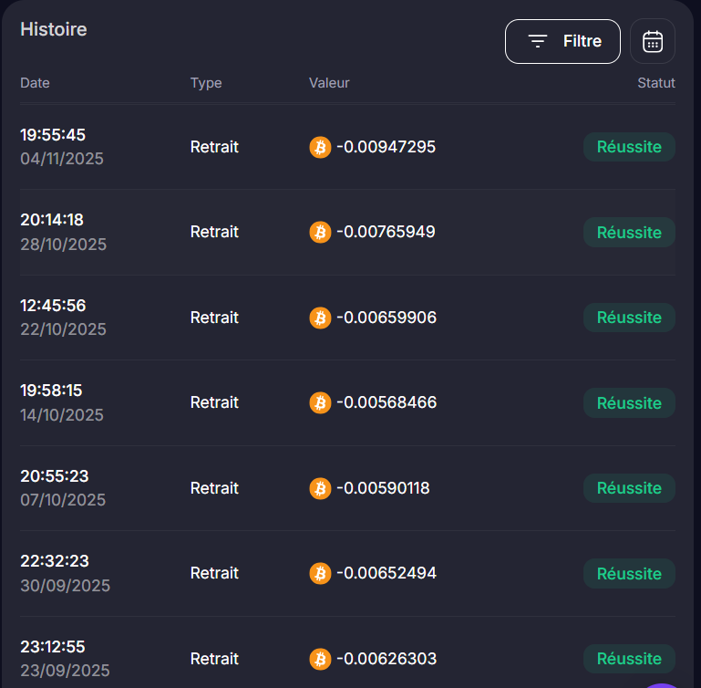 Preuve de paiement Gomining - minage bitcoin dès 20$ de jotix