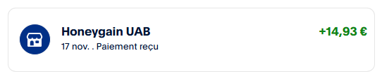 Preuve de paiement Honeygain de Clicfoo