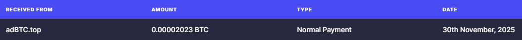 Preuve de paiement Adbtc de Clicfoo