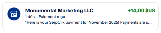 Preuve de paiement Serpclix de Clicfoo