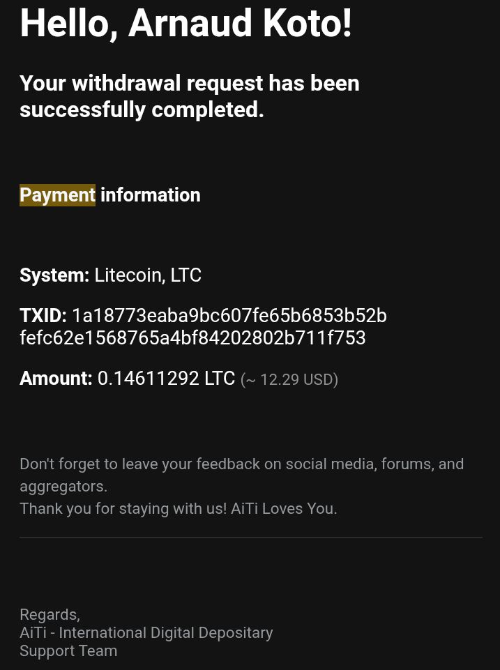 Preuve de paiement Aitimart 2.0 de arnaudkoto7