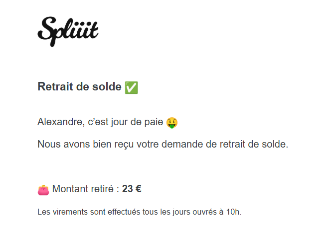 Preuve de paiement Spliiit de Xandre