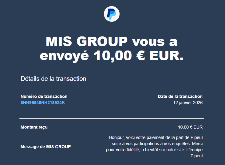 Preuve de paiement Pipeul de surlalune