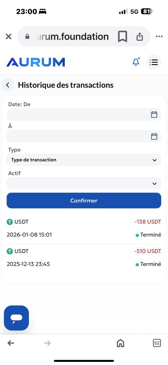 Preuve de paiement Aurum foundation de rezobiznet