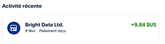 Preuve de paiement Bright data earnapp de Clicfoo