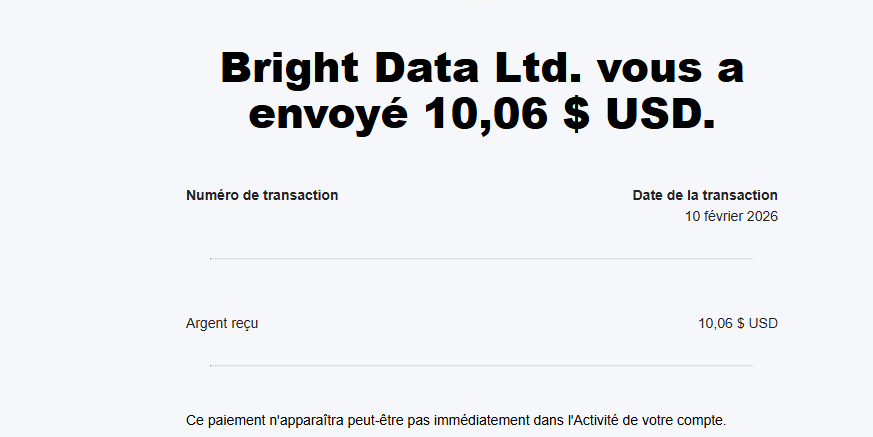 Preuve de paiement Bright data earnapp de darkray0110