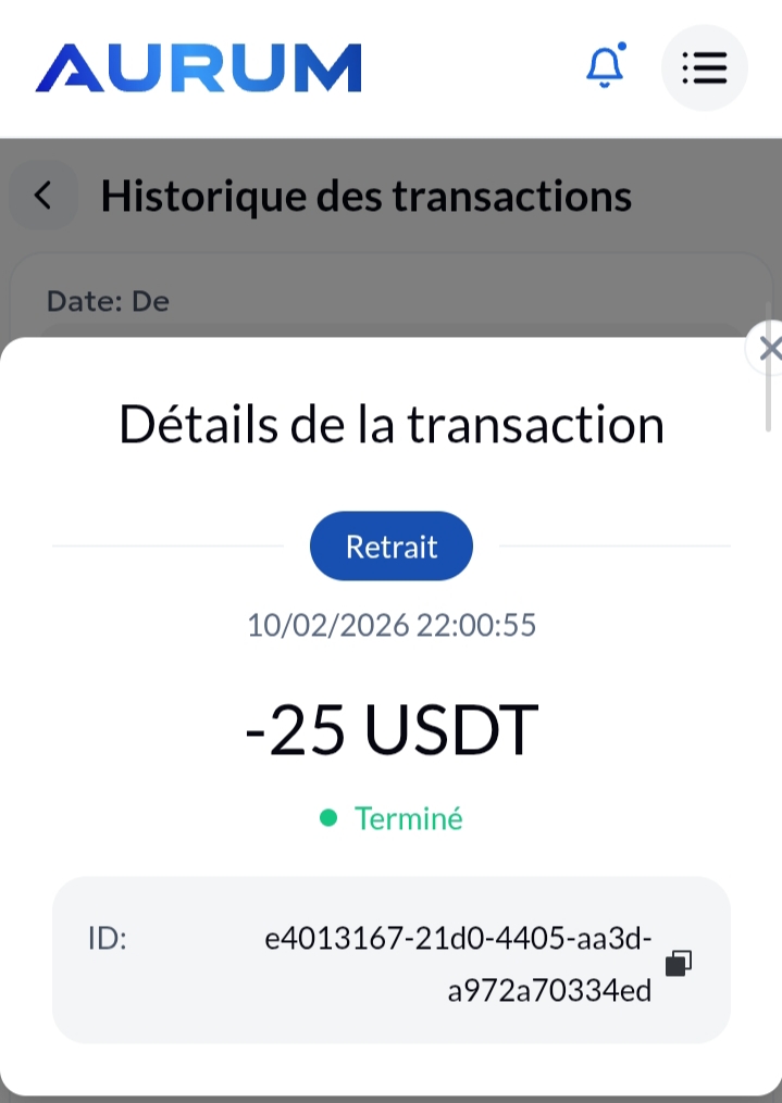 Preuve de paiement Aurum foundation de rezobiznet