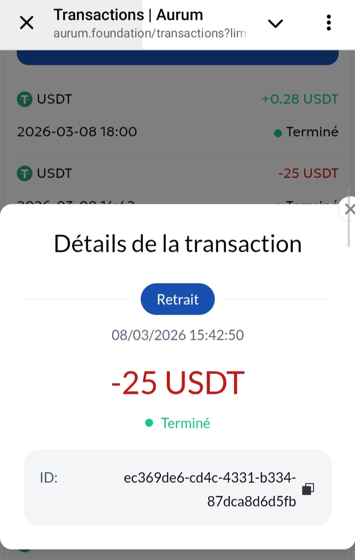 Preuve de paiement Aurum foundation de rezobiznet