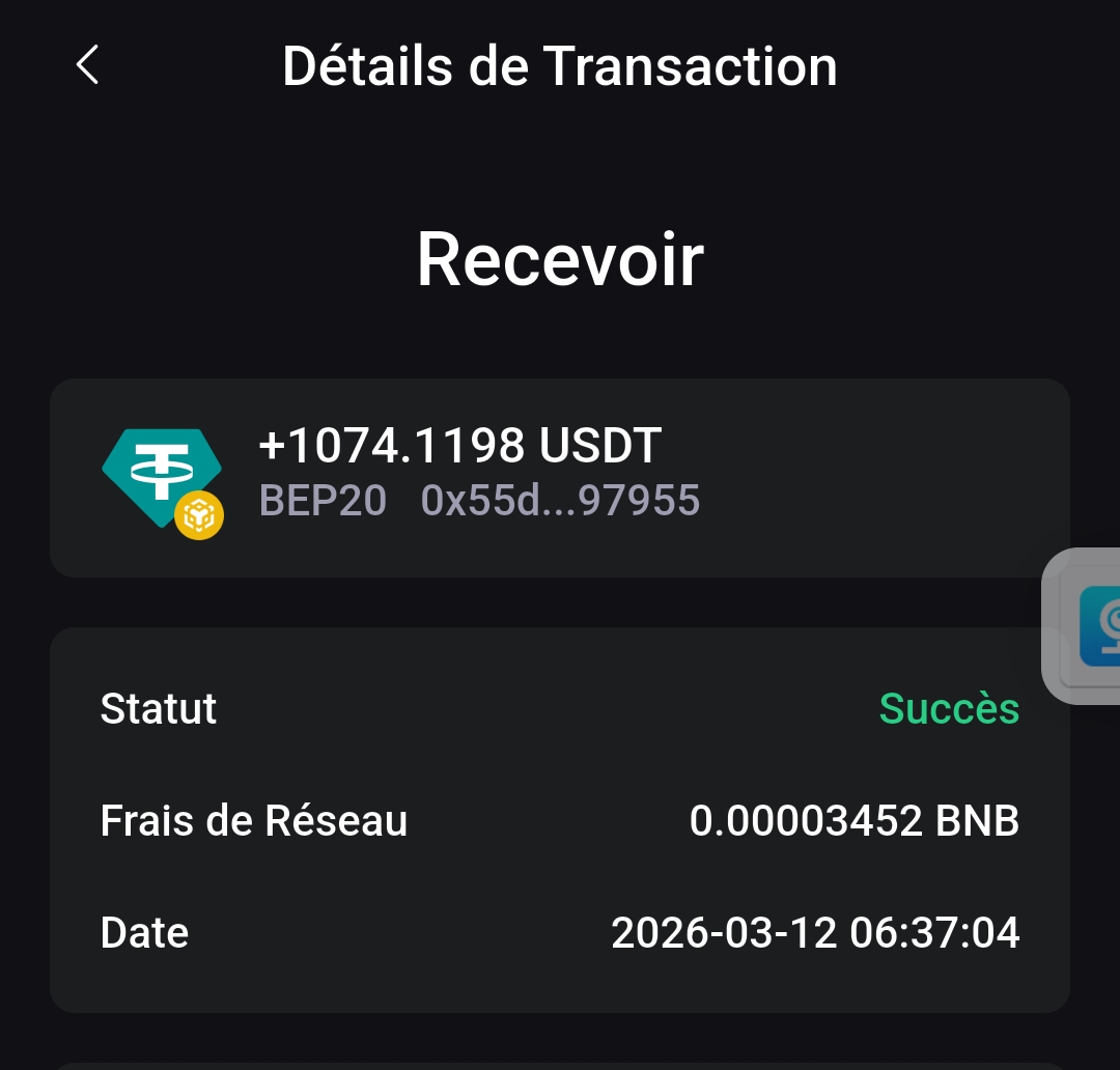Preuve de paiement Smart mev bot de Tonio