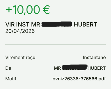 Preuve de paiement Ovniz de Clicfoo