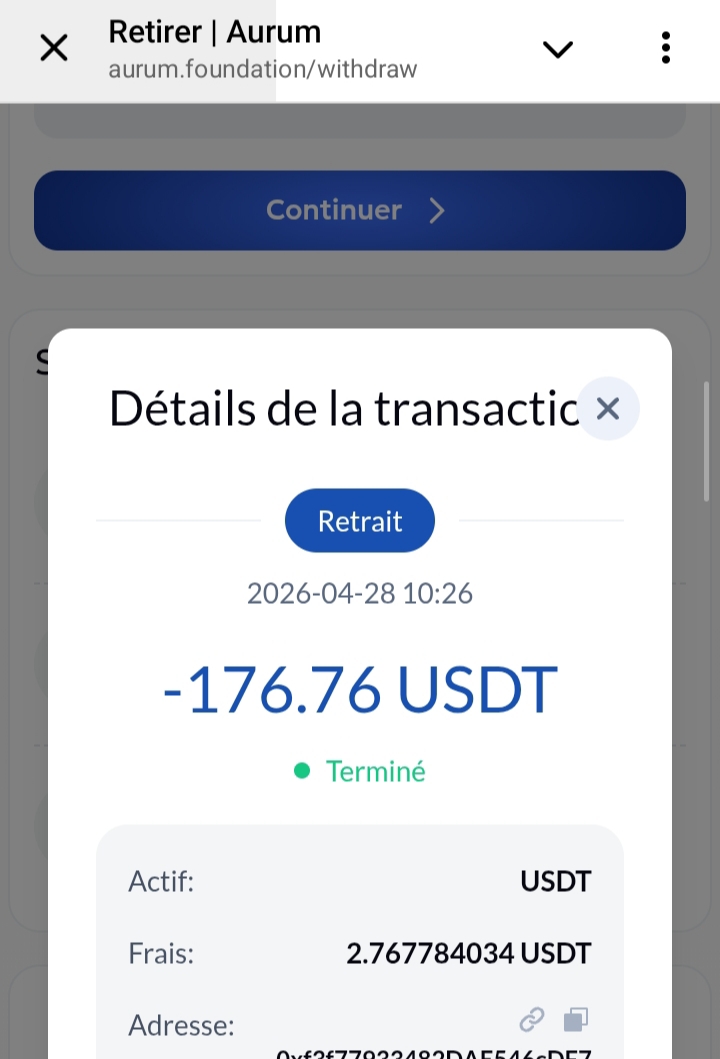 Preuve de paiement Aurum foundation de rezobiznet