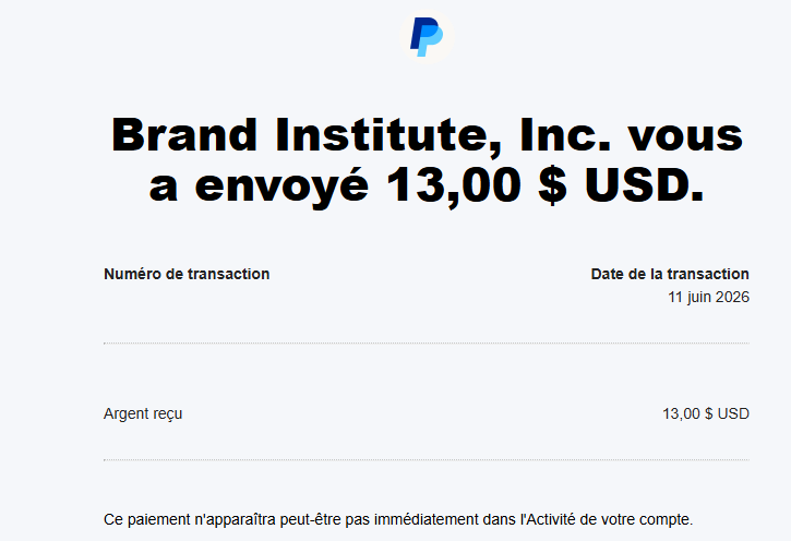 Preuve de paiement Brand institute de darkray0110