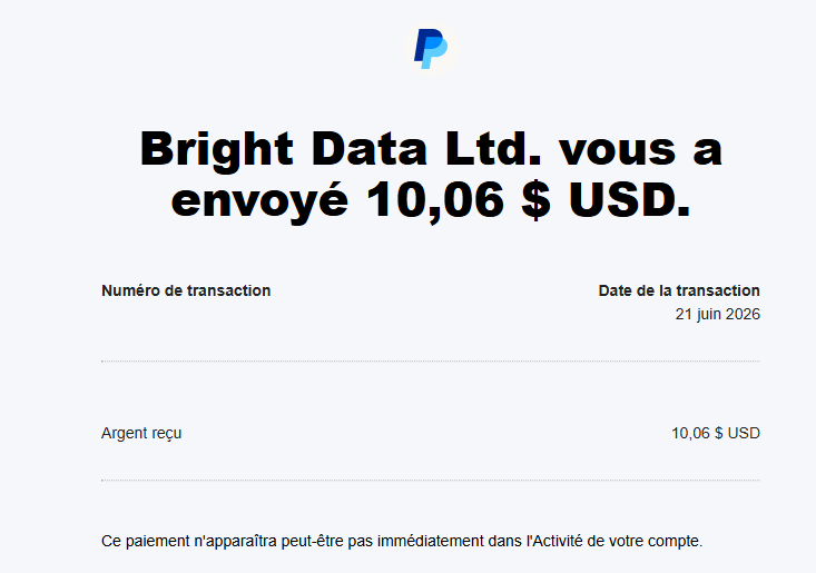 Preuve de paiement Bright data earnapp de darkray0110