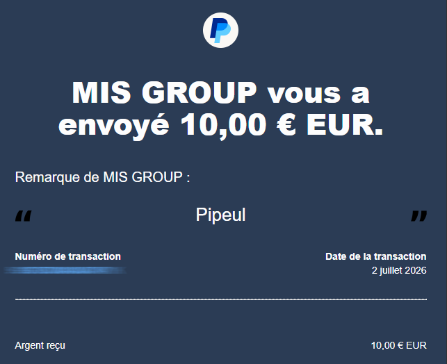 Preuve de paiement Pipeul de surlalune