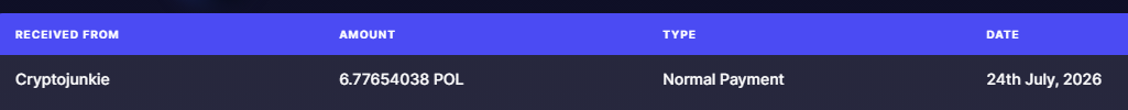 Preuve de paiement Crypto junkie de Clicfoo